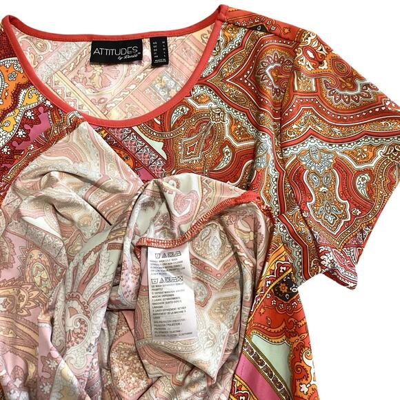 Attitudes by Renee Dress Womens M Red Orange Pink Short Midi Stretchy Slit - Picture 5 of 9